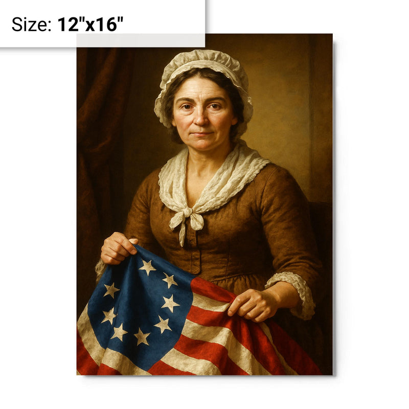 Betsy Ross portrait metal print on a plain backdrop in size 12