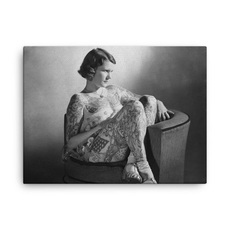 Betty Broadbent canvas print on a plain backdrop in size 18