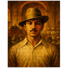 Bhagat Singh in fedora before colonial courtroom jigsaw puzzle
