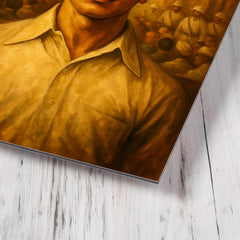 Bhagat Singh in fedora before colonial courtroom metal print mockup