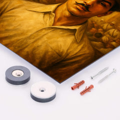 Bhagat Singh in fedora before colonial courtroom metal print mockup
