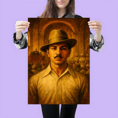Bhagat Singh in fedora before colonial courtroom poster 3