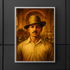 Bhagat Singh in fedora before colonial courtroom poster 5