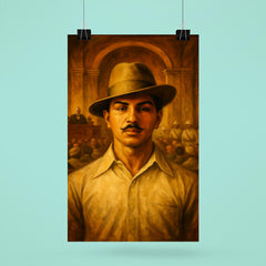 Bhagat Singh in fedora before colonial courtroom poster 6