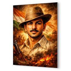 Bhagat Singh in iconic hat and gaze metal print mockup