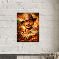 Bhagat Singh in iconic hat and gaze metal print mockup