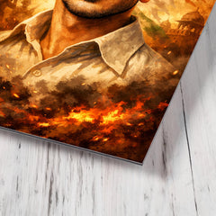 Bhagat Singh in iconic hat and gaze metal print mockup