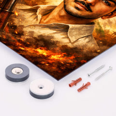 Bhagat Singh in iconic hat and gaze metal print mockup