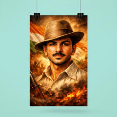 Bhagat Singh in iconic hat and gaze poster 6
