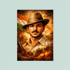 Bhagat Singh in iconic hat and gaze poster 8