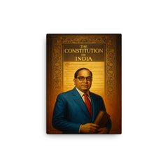 Bhimrao Ambedkar beneath the Indian Constitution draft canvas print on a plain backdrop in size 12"x16".