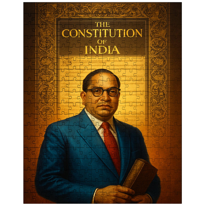 Bhimrao Ambedkar beneath the Indian Constitution draft jigsaw puzzle