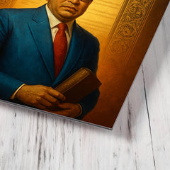 Bhimrao Ambedkar beneath the Indian Constitution draft metal print mockup