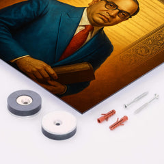 Bhimrao Ambedkar beneath the Indian Constitution draft metal print mockup