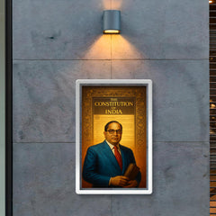 Bhimrao Ambedkar beneath the Indian Constitution draft poster 2