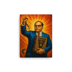 Bhimrao Ambedkar with Constitution and broken caste chains canvas print on a plain backdrop in size 12"x16".
