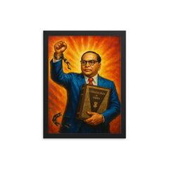 Bhimrao Ambedkar with Constitution and broken caste chains framed print on a plain backdrop in size 12"x16".