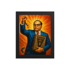 Bhimrao Ambedkar with Constitution and broken caste chains framed print on a plain backdrop in size 8"x10".