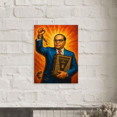 Bhimrao Ambedkar with Constitution and broken caste chains metal print mockup