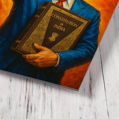 Bhimrao Ambedkar with Constitution and broken caste chains metal print mockup