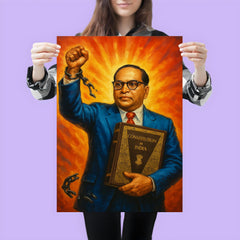 Bhimrao Ambedkar with Constitution and broken caste chains poster 3