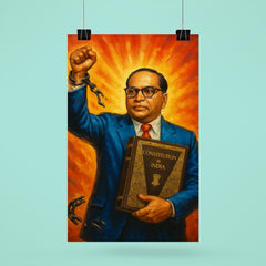 Bhimrao Ambedkar with Constitution and broken caste chains poster 6