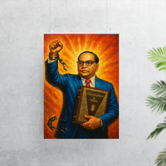 Bhimrao Ambedkar with Constitution and broken caste chains poster 7