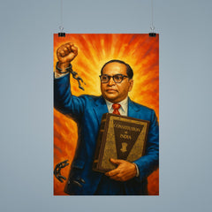 Bhimrao Ambedkar with Constitution and broken caste chains poster 9