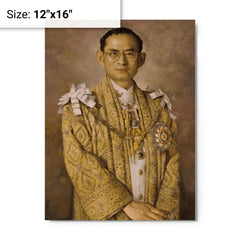 Bhumibol Adulyadej metal print on a plain backdrop in size 12"x16".