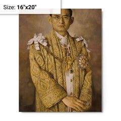 Bhumibol Adulyadej metal print on a plain backdrop in size 16"x20".