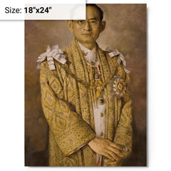 Bhumibol Adulyadej metal print on a plain backdrop in size 18"x24".