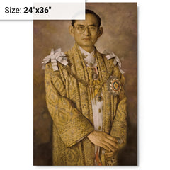 Bhumibol Adulyadej metal print on a plain backdrop in size 24"x36".