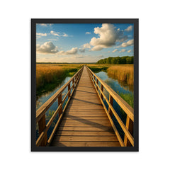 Biebrza Marshes Boardwalk Poland framed print on a plain backdrop in size 16"x20".