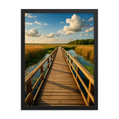 Biebrza Marshes Boardwalk Poland framed print on a plain backdrop in size 18"x24".