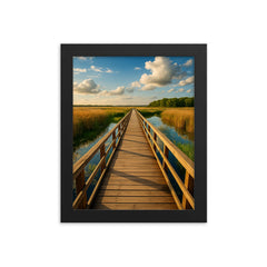 Biebrza Marshes Boardwalk Poland framed print on a plain backdrop in size 8"x10".