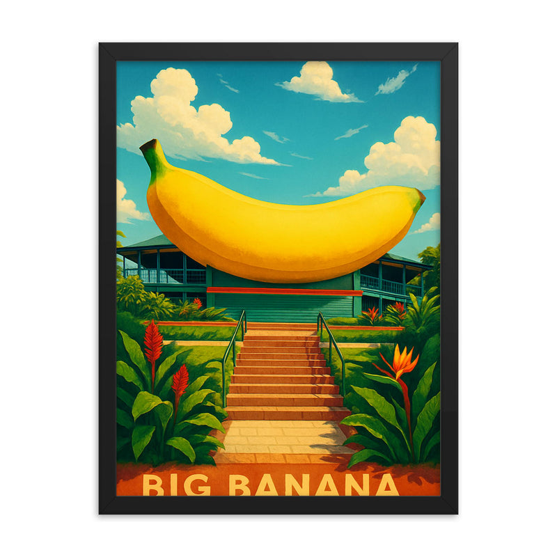 Big Banana Coffs Harbour Australia framed print on a plain backdrop in size 18