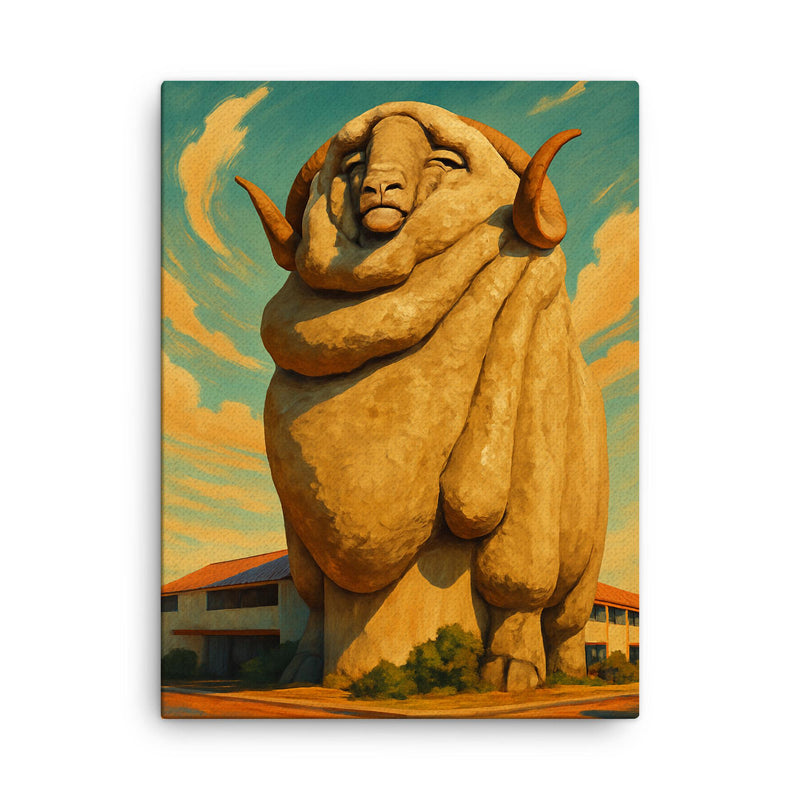 Big Merino Goulburn Australia canvas print on a plain backdrop in size 18