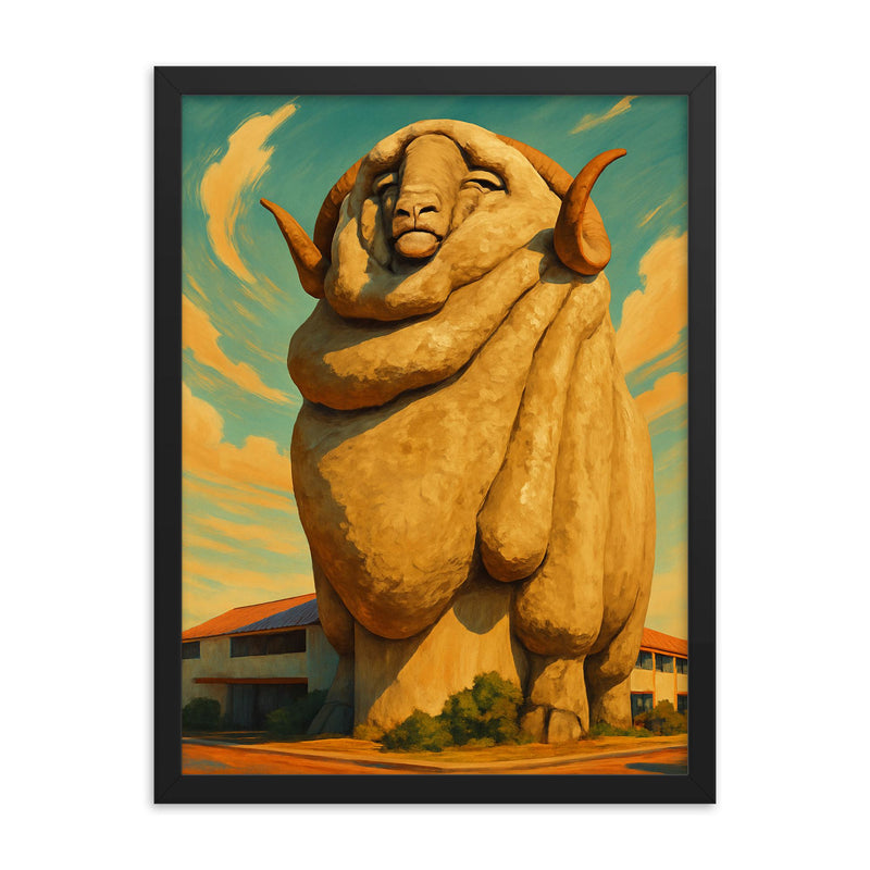 Big Merino Goulburn Australia framed print on a plain backdrop in size 18