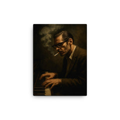 Bill Evans cigarette haze at the keys canvas print on a plain backdrop in size 12"x16".