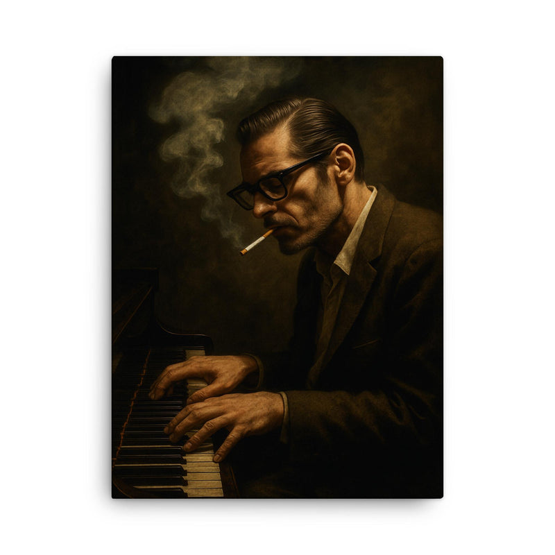 Bill Evans cigarette haze at the keys canvas print on a plain backdrop in size 18