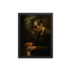 Bill Evans cigarette haze at the keys framed print on a plain backdrop in size 12"x16".