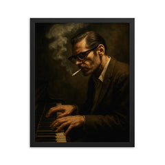 Bill Evans cigarette haze at the keys framed print on a plain backdrop in size 16"x20".