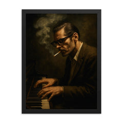 Bill Evans cigarette haze at the keys framed print on a plain backdrop in size 18"x24".