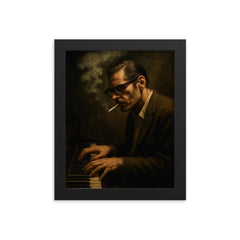 Bill Evans cigarette haze at the keys framed print on a plain backdrop in size 8"x10".