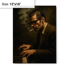 Bill Evans cigarette haze at the keys metal print on a plain backdrop in size 12"x16".