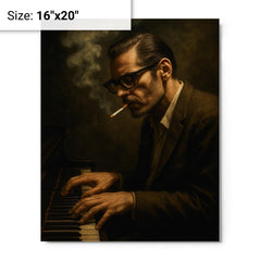 Bill Evans cigarette haze at the keys metal print on a plain backdrop in size 16"x20".