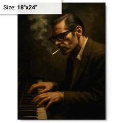 Bill Evans cigarette haze at the keys metal print on a plain backdrop in size 18"x24".