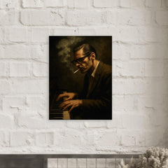 Bill Evans cigarette haze at the keys metal print mockup