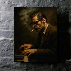 Bill Evans cigarette haze at the keys metal print mockup