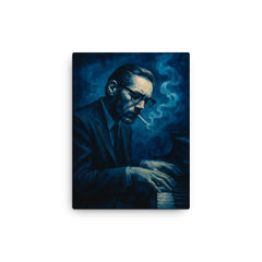 Bill Evans in blue cigarette haze canvas print on a plain backdrop in size 12"x16".